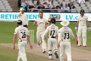 Rudolph is trapped LBW by Steven Croft LANCASHIRE COUNTY CRICKET CLUB Emirates Old Trafford LV= County Championship Lancashire v Glamorgan 24/08/15